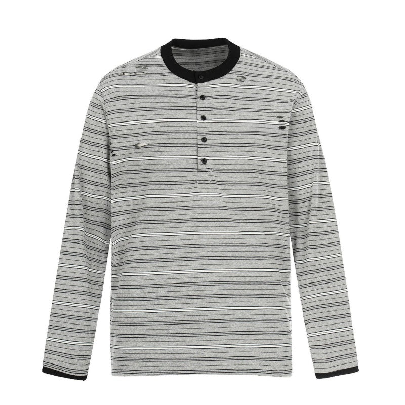 Men’s Half-Button Striped Long Sleeve Shirt