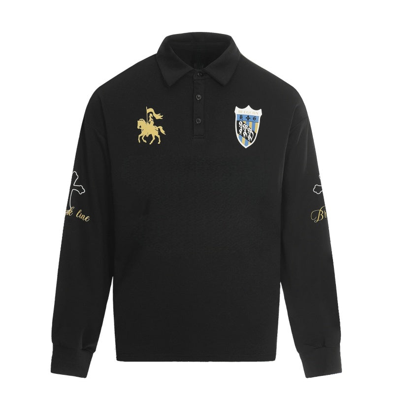 Black Polo-Collar Statement Sport Long Sleeve Top