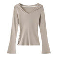 Light Khaki Comfortable Long Sleeve Top